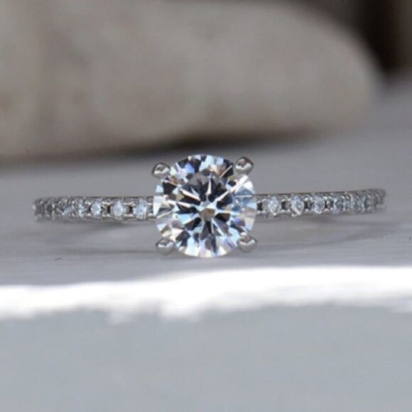 1.25Ct Diamond Round Engagement Ring Sterling Silver Diamond Ring - Picture 1 of 6